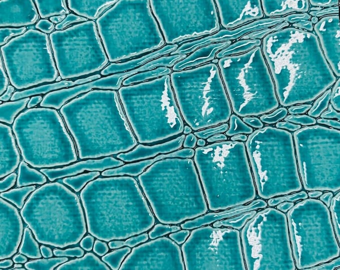 Mint Vinyl Faux Fake Leather Pleather Embossed Shiny Alligator Fabric - By The Yard Upholstery Purses Shoes Wallets Belts