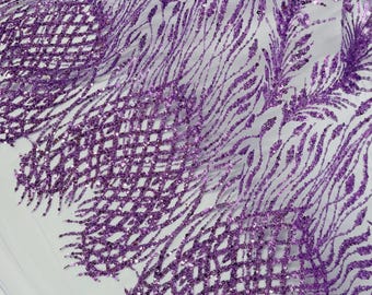 Lilac Beaded Fabric: Damask Sequin Lace for Bridal Dress