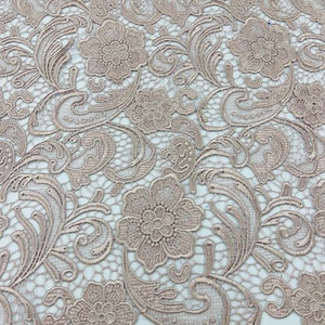 Mia Fabrics Inc, Blush Guipure Lace Fabric Floral Bridal Lace Guipure Wedding Dress by the Yard (Pick a Size)