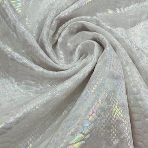 White Iridescent Illusion Anaconda Foil Printed On Stretch Velvet - Sold By The Yard - 58&quot;/60&quot; Snake Velvet Spandex Fabric