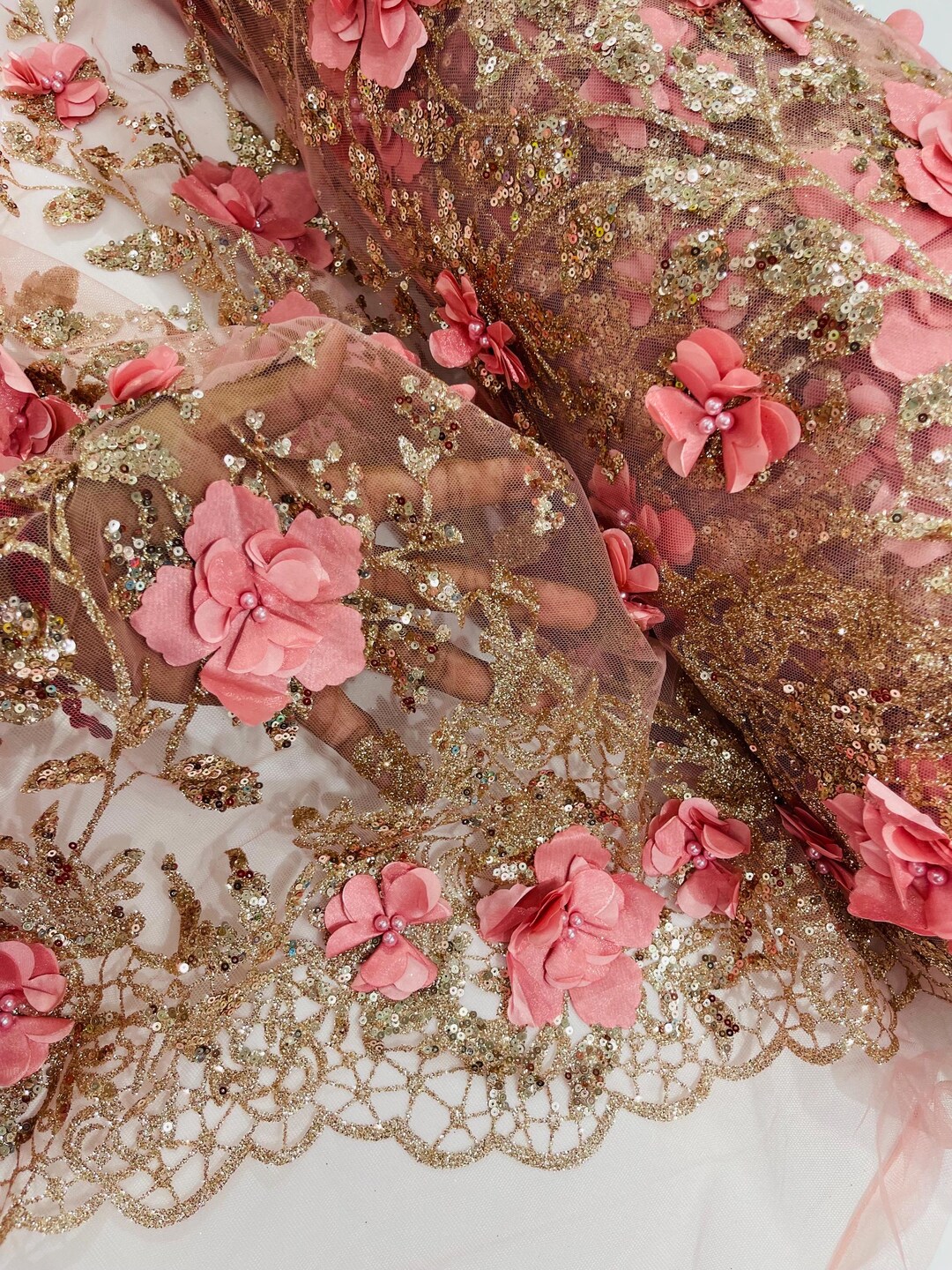 Rose Gold 3D Flower Sequin Fabric, Wedding Dress Lace, by the Yard - Etsy
