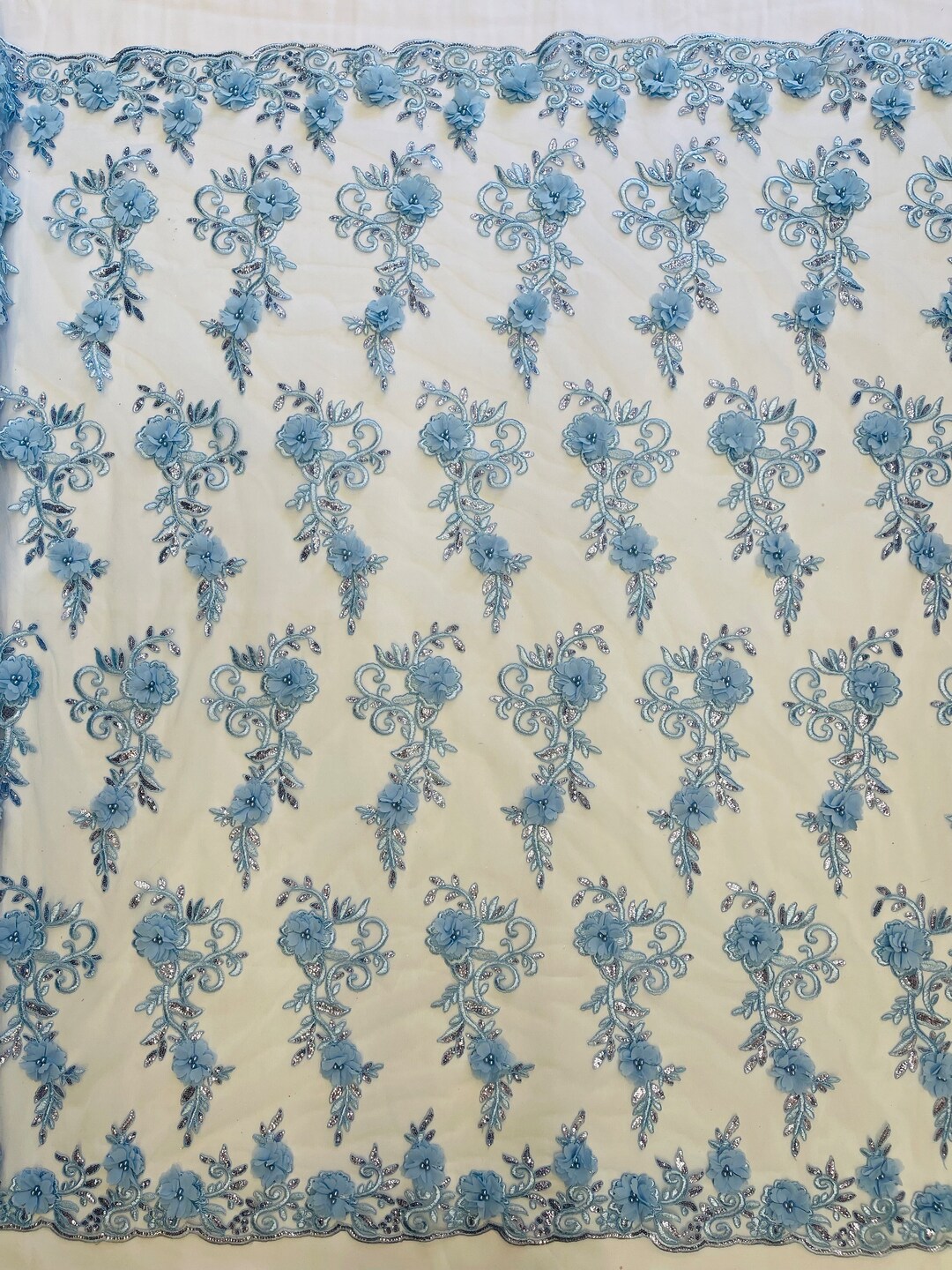 Baby Blue 3D Floral-flower Lace Fabric | by the Yard | Embroidered With ...
