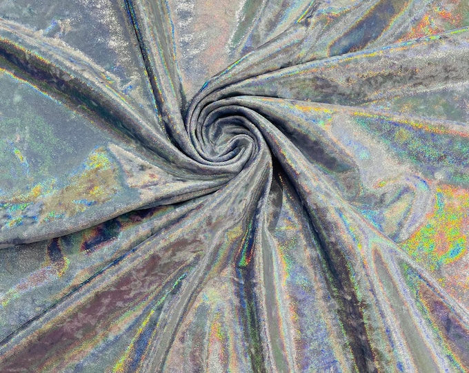 Oil Slick Silver Iridescent Foggy Foil on Lilac Stretch Velvet By The Yard | Velvet Fabric | Foiled Velvet 4 Way Stretch 60'' Wide, Sewin