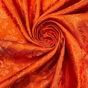Rust Orange Floral Brocade Jacquard Satin Fabric - 58/60" Wide