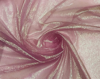Mia's Fabrics Inc, Crush Iridescent Pink Shimmer Organza Fabric 45" Wide, Sells by The Yard