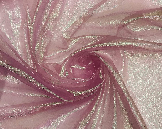 Mia's Fabrics Inc, Crush Iridescent Pink Shimmer Organza Fabric 45" Wide, Sells by The Yard