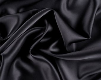 Black Stretch Imitation Silk Satin Charmeuse - 2 Way Slight Stretch- 58/60" - (Choose The Quantity)