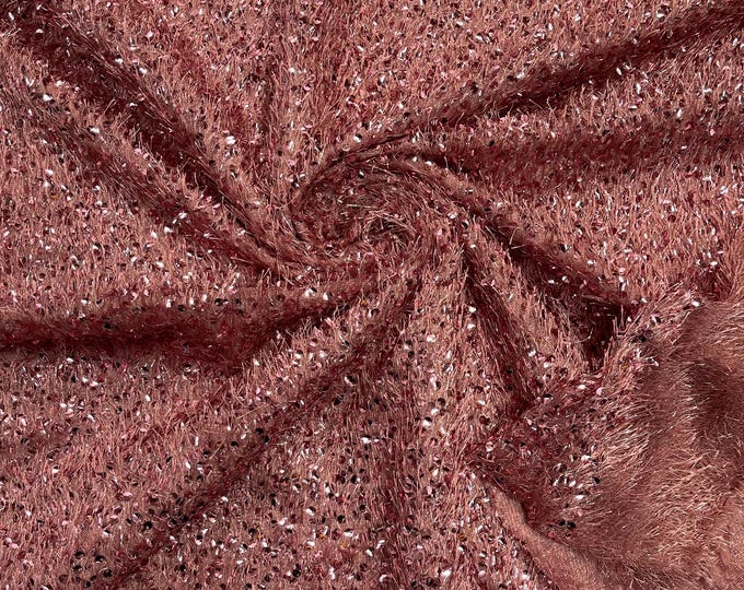 Dusty Rose Sequin Eyelash Fringe Design By The Yard, eyelash fabric, Sequin Eyelash Sewing Fringe