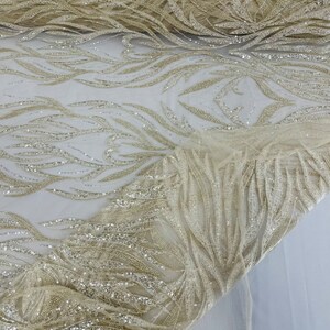 My Lady Beaded Fabric - Silver - Damask Beaded Sequins Embroidered Fabric By Yard
