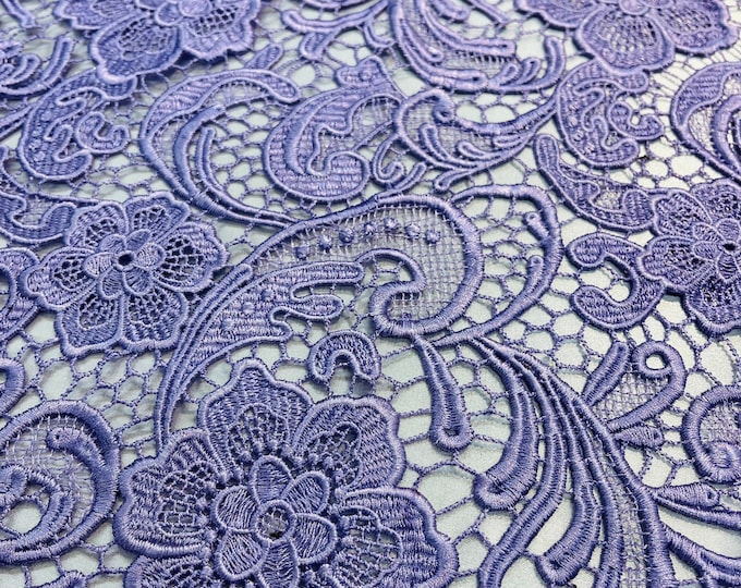 Mia Fabrics Inc, Lilac Guipure Lace Fabric Floral Bridal Lace Guipure Wedding Dress by the Yard (Pick a Size)