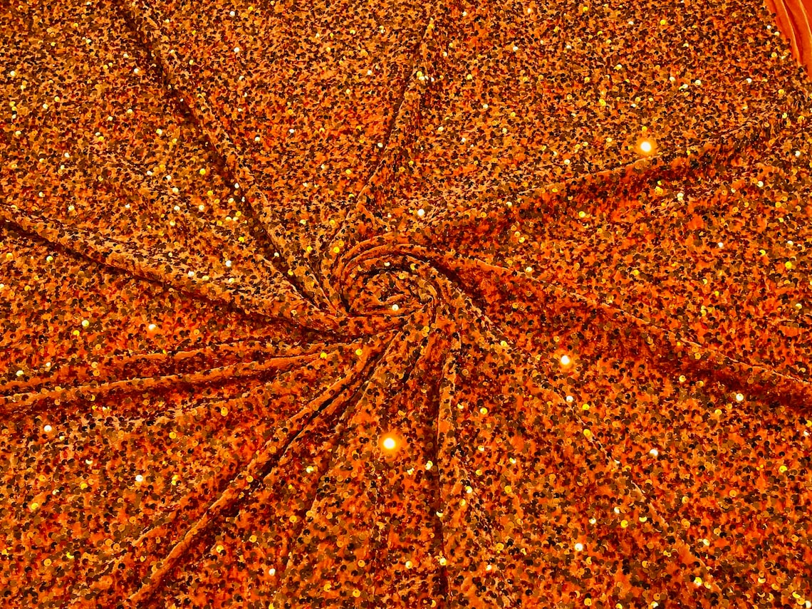 Orange Sequin Fabric on Stretch Velvet by the Yard All Etsy