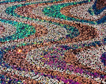 Multi Color Sequin Fabric: 4 Way Stretch Spandex Mesh, Prom Gown Lace By the yard