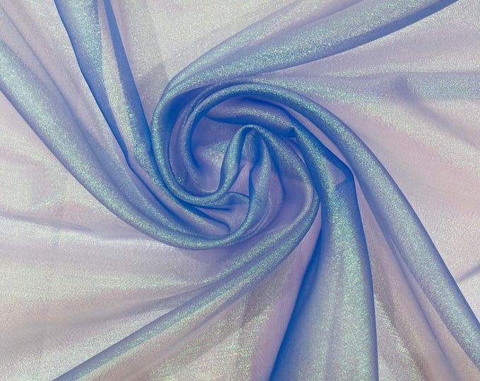 Royal Blue Iridescent Sparkle Organza Fabric, Stiff Holographic Shiny Wedding Bridal Dress Veil Fabric, Party Decor