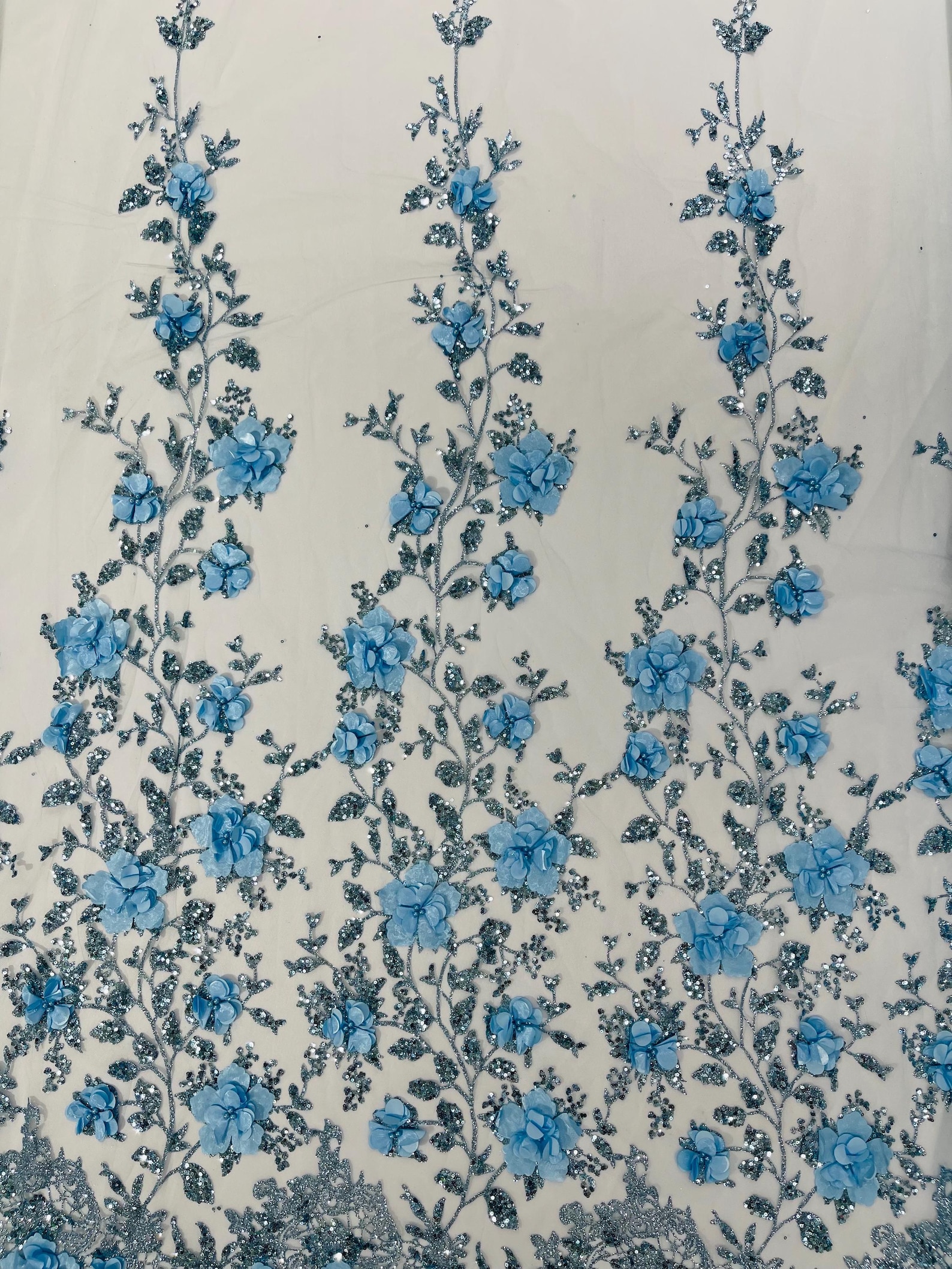 Baby Blue 3D Flower Sequin Fabric, Glitter Tulle Mesh, Wedding Dress - Etsy