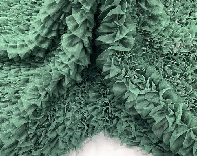 Hunter Green Tulle Ruffle Fabric, 60" Wide Waves - Prom Dress Wedding & Decoration