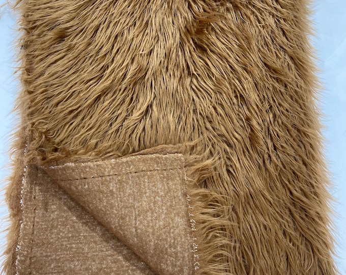 Light Brown Shaggy Faux Fur Fabric By Yard, Long Pile Luxury Shaggy Craft, Costume, Apparel, Decoration, Cosplay, Sewing Decoration 60" Wide
