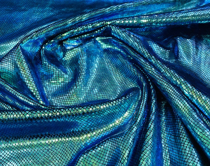 Mermaid Green Iridescent Snake Skin On Stretch Velvet - Sold By The Yard - 58"/60" Snake Velvet Spandex Fabric