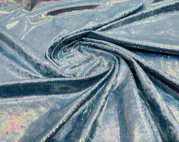 Blue Iridescent Snake Skin On Stretch Velvet - Sold By The Yard - 58"/60" Snake Velvet Spandex Fabric