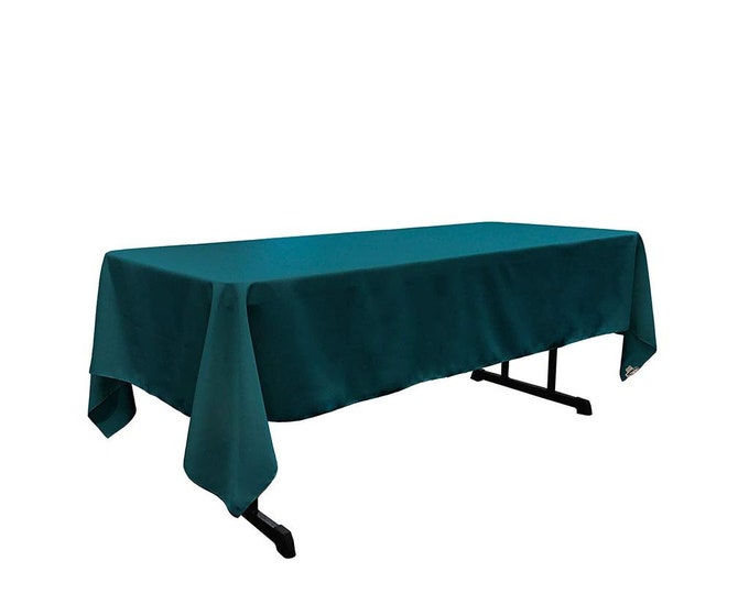 60" Wide Dark Teal Polyester Poplin Rectangular Tablecloth, Polyester Rectangular Cloth Table Covers for All Events (Pick a Size)