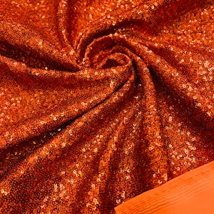 Burnt Orange Holographic Mini Sequin Fabric: 4-Way Stretch Spandex
