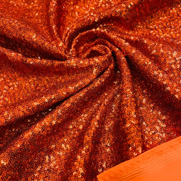 Burnt Orange Holographic Mini Sequin Fabric: 4-Way Stretch Spandex