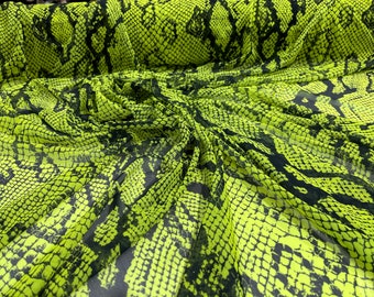 60 Yards Neon Green Exotic Snake Design Print on Power Mesh Fabric 60" Wide, 4 Way Stretch (Free Shipping)
