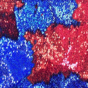 Red/Royal Blue Flip Up Sequins Fabric: 2-Way Stretch, 58/60&quot; Wide