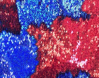 Red/Royal Blue Flip Up Sequins Fabric: 2-Way Stretch, 58/60" Wide