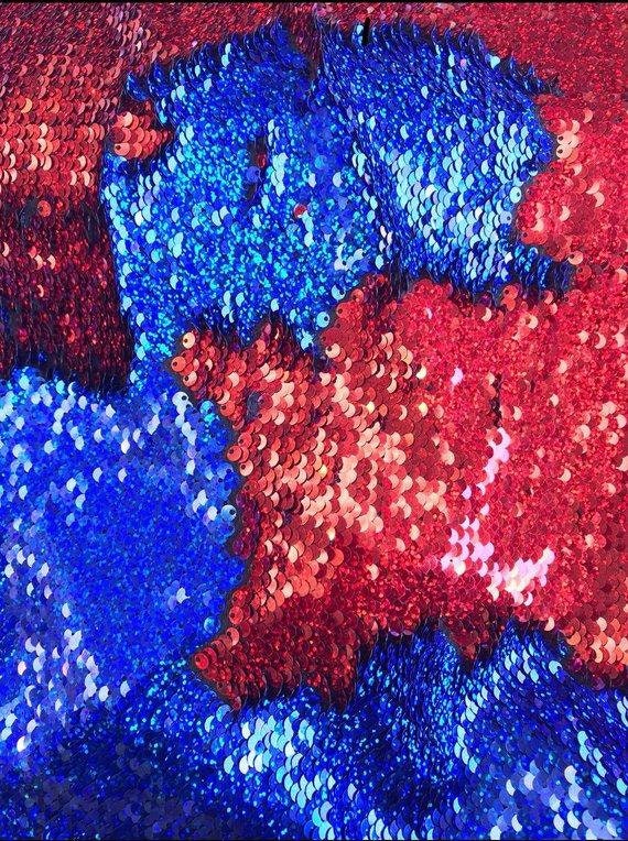 Tissu Pailleté Rouge Et Bleu Royal 5 Mm à Rabat - Vendu Au Mètre