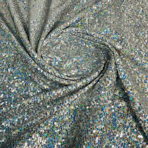 Holographic Silver Sequins Taffeta Fabric by the Yard - Embroidery Sequin On White Taffeta 58/60”For Tablecloths/Runners/Curtains