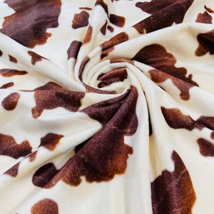 Ivory Brown Cow Velboa Faux Fur Fabric | Cow Animal print Velboa Fabric Sold By The Yard - 58"/60" Wide