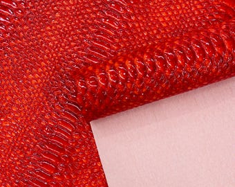 Blood Red Shiny 3D Snake Embossed Vinyl Fabric By The Yard, 2 Tone Snake Skin Vinyl-faux Leather-3D Scales Vinyl Leather Upholstery