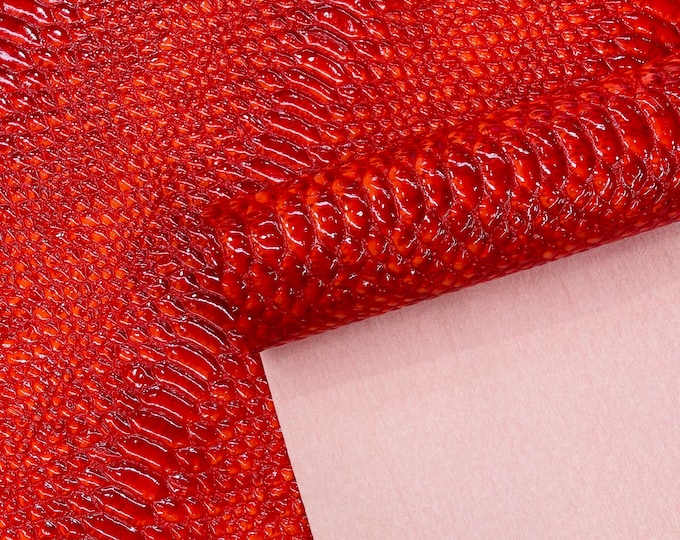 Blood Red Shiny 3D Snake Embossed Vinyl Fabric By The Yard, 2 Tone Snake Skin Vinyl-faux Leather-3D Scales Vinyl Leather Upholstery