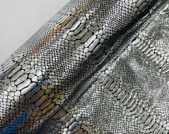 Silver Anaconda Snake Print On Black Stretch Velvet Fabric - 58"/60"