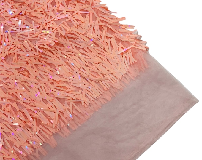 Peach Iridescent Sword Shaped Sequins by the yard (Pick a Size) Costume Craft Fabric - Swords Design Iridescent Sequin Fabric