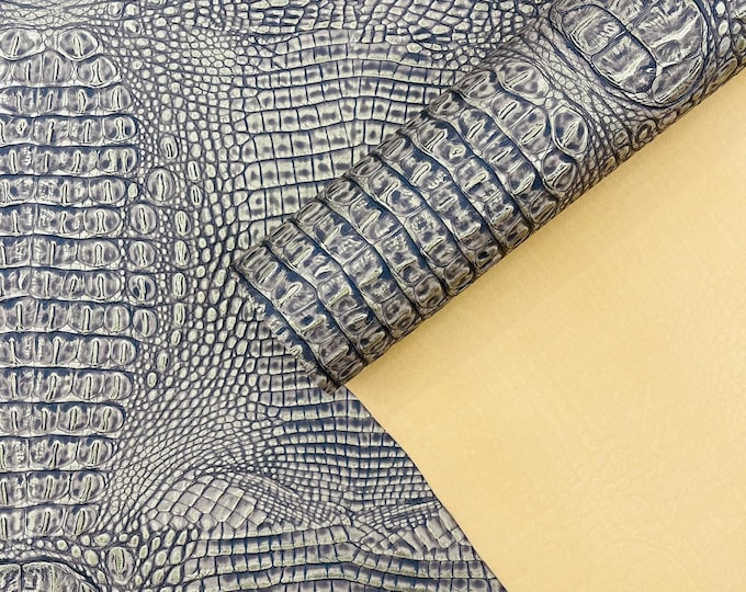 Vintage Gold Metallic Caiman Gator Vinyl - Upholstery Faux Leather Vinyl Fabric by the Yard, Embossed Gator Caiman Fabric Upholstery