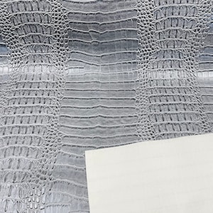 Silver Crocodile Faux Fake Leather Vinyl Fabric, Embossed Crocodile Fabric - By The Yard Upholstery Purses Shoes Wallets Belts