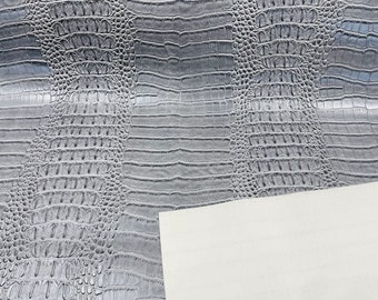 Silver Crocodile Embossed Vinyl Fabric: Faux Leather Upholstery - By The Yard