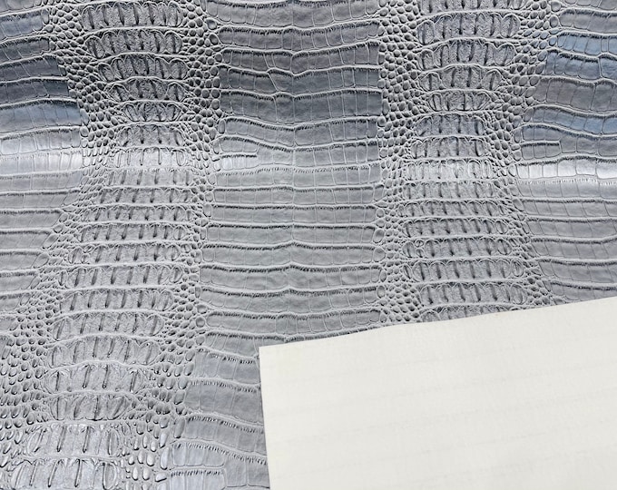 Silver Crocodile Faux Fake Leather Vinyl Fabric, Embossed Crocodile Fabric - By The Yard Upholstery Purses Shoes Wallets Belts