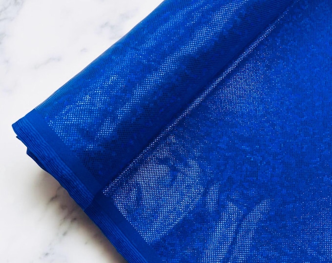Royal Blue Hologram Broken Glass 4 Way Stretch By The Yard, Nylon Spandex Shattered Glass Style, Shatter Glass Metallic Foil Swimwear