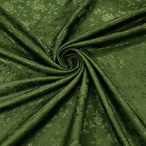 Bamboo Green Flower Brocade Jacquard Satin Fabric, Sold By The Yard Polyester Satin Floral Wide 58/60&quot;  (Choose The Quantity)