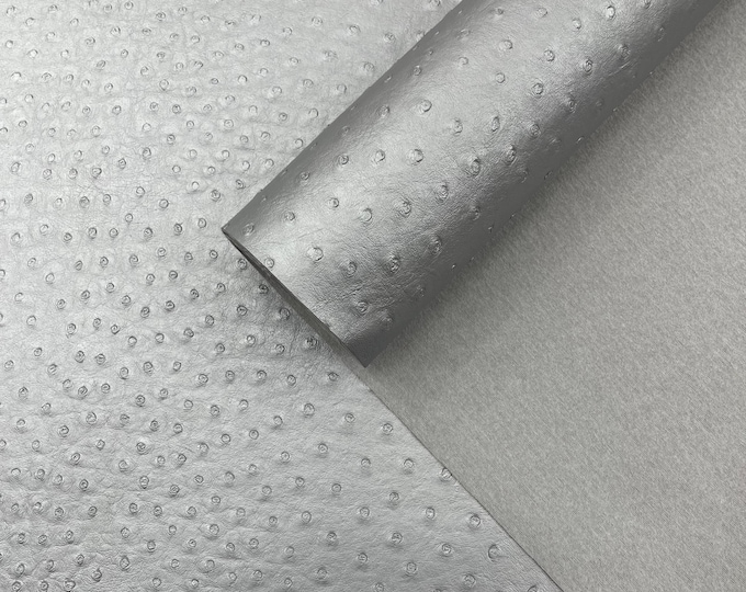 Metallic Silver Ostrich Faux Leather Upholstery By The Yard, Ostrich Embossed Vinyl Leather Upholstery, Purses Shoes Wallets 54" Wide