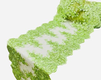 Sage Green Floral Lace Fabric: Metallic Sequined Embroidery, 15" Wide