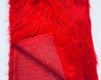 Red Shaggy Faux Fur Fabric By Yard, Long Pile Luxury Shaggy Craft, Costume, Apparel, Decoration, Cosplay, Sewing Decoration 60" Wide