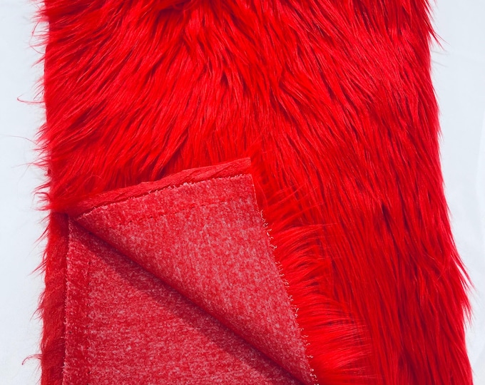 Red Shaggy Faux Fur Fabric By Yard, Long Pile Luxury Shaggy Craft, Costume, Apparel, Decoration, Cosplay, Sewing Decoration 60" Wide