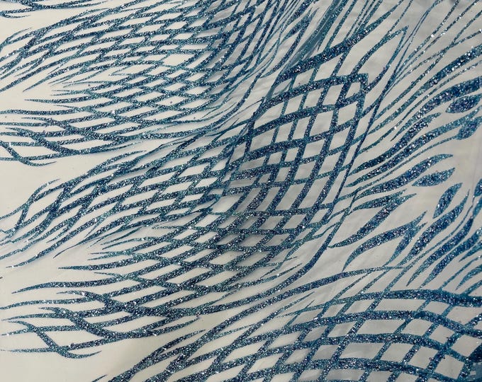 Baby Blue Glitter Fabric on a Mesh By The Yard, Glitters Damask Fashion Design, Glitter Sequin on Mesh Fabric, Sparkle Glitter Prom-Dress