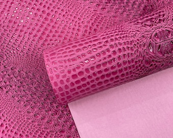 Bubble Gum Pink Gator Embossed Vinyl Fabric: Faux Crocodile Leather, 54" Wide