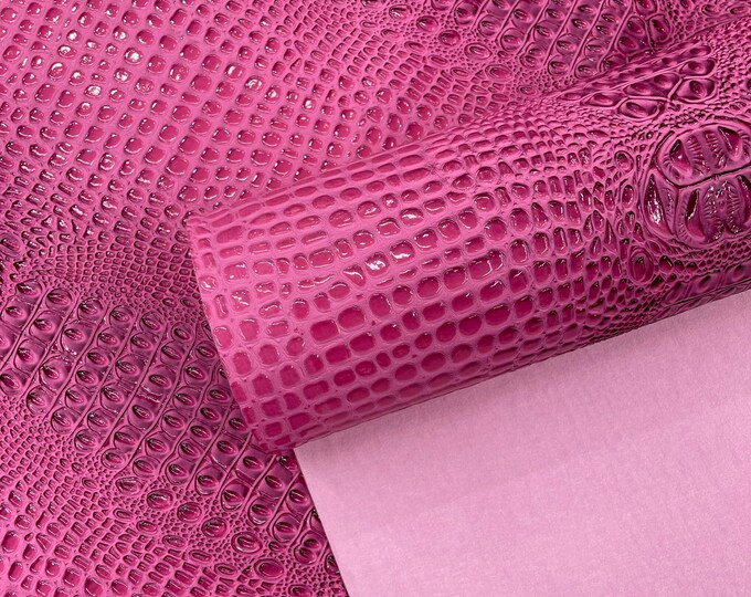 Bubble Gum Pink Gator 3D Embossed Vinyl Fabric Faux Fake Leather Vinyl Fabric, Embossed Crocodile Fabric By The Yard Upholstery Purses Shoes
