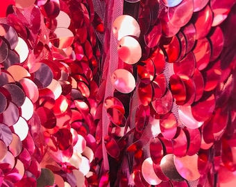 Dusty Rose Round Sequin Paillette Iridescent, Tear Drop Mermaid Sequins Fabric Mesh (Pick a Size)