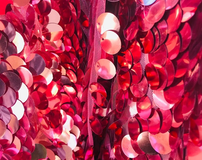 Dusty Rose Round Sequin Paillette Iridescent, Tear Drop Mermaid Sequins Fabric Mesh (Pick a Size)